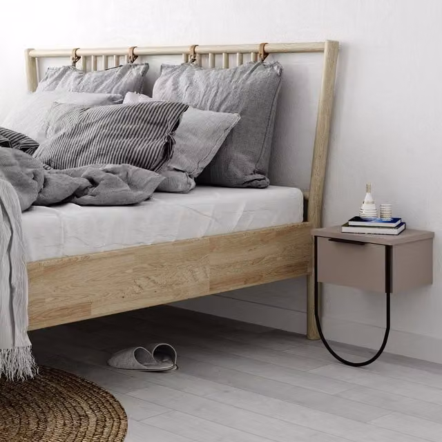 FWStyle Modern Wall Mounted 1 Door Bedside Table Cabinet in Mocha Grey