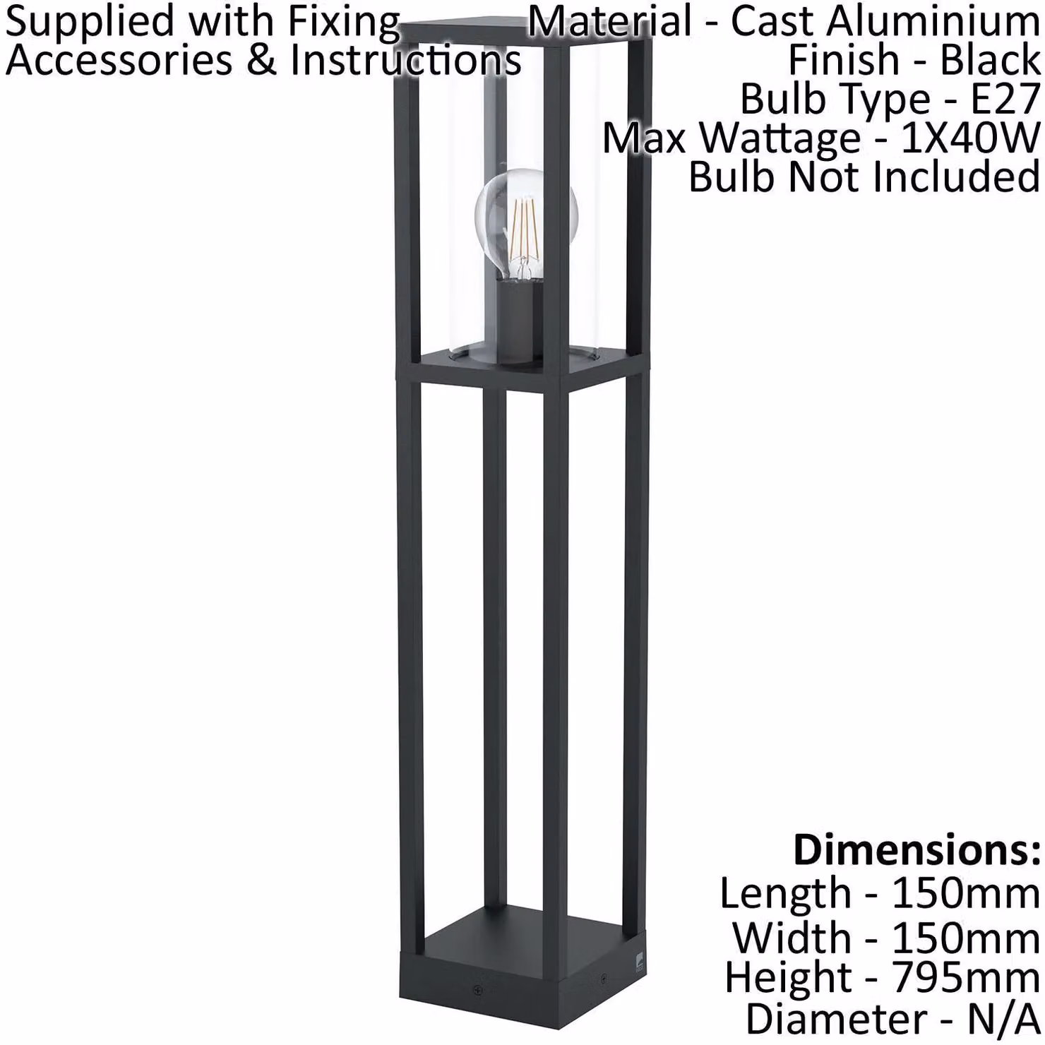 Loops 4 Pack Black Cast Aluminium IP44 Outdoor Bollard Garden Lights with E27 Socket – 2