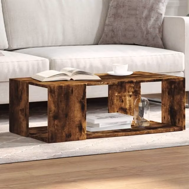 Berkfield Home Smoked Oak Coffee Table, Brown, W: 89.5 cm, D: 48 cm, H: 30 cm – 1