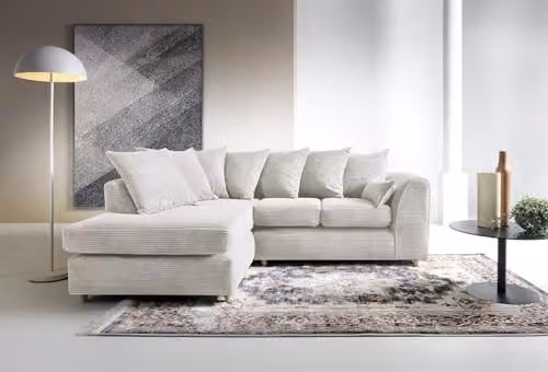 Abakus Direct Left Hand L-Shaped Corner Sofa in White Jumbo Cord, W: 212 cm, D: 164 cm, H: 78 cm – 1