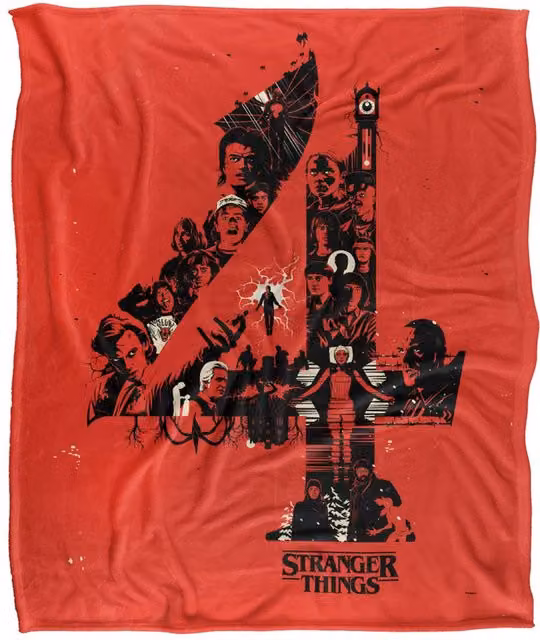Stranger Things Chapter 4 Poster Super Soft Throw Blanket, Multicolour and Red, W: 152 cm, D: 127 cm