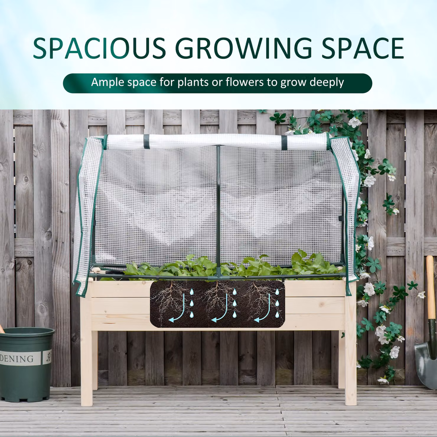Outsunny Brown Wooden Raised Garden Bed with PE Greenhouse Cover for Herbs and Vegetables – 5