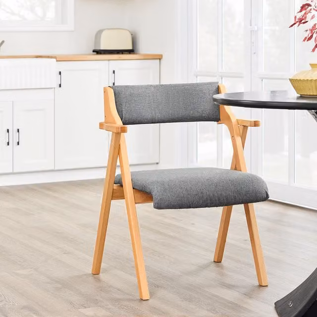 SoBuy Scandinavian Folding Armchair with Beech Wood Frame and Grey Upholstery – 1