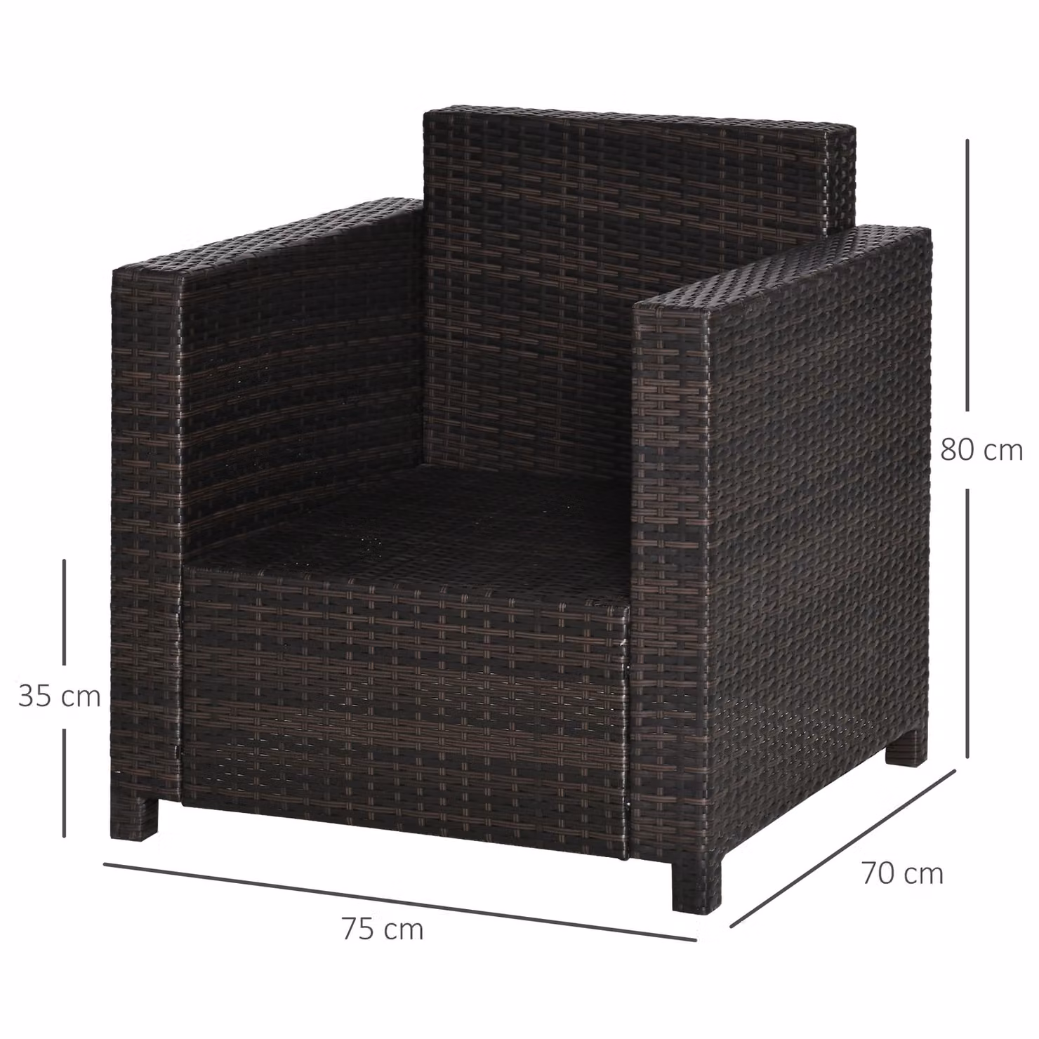 Outsunny Brown Rattan Single Sofa Armchair with Removable Weather Resistant Cushions and Metal Frame – 3