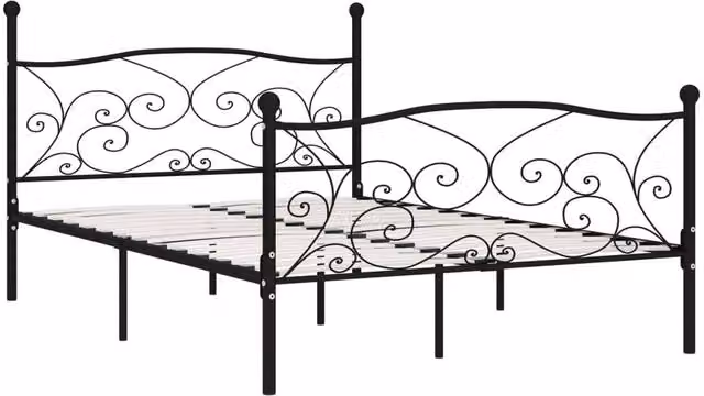 Berkfield Home Modern Metal Bed Frame with Slatted Base, Black, W/D/H: 160 x 200 cm