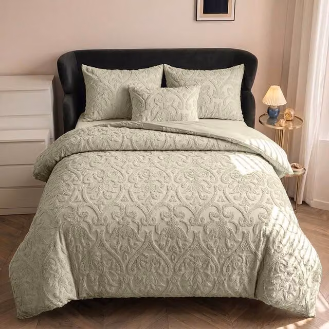 Gaveno Cavailia Damask Microfibre 3-Piece Duvet Cover and Pillowcase Set, Beige, W/D/H: 140 x 200 cm – 1