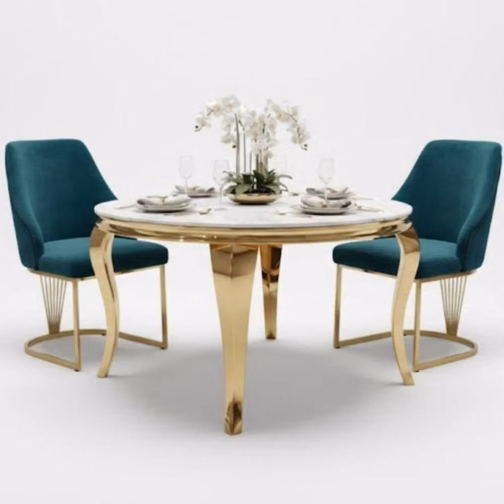 HOME LUXE INTERIOR Lasco Set of 2 Green and Gold Velvet Dining Chairs with Metal Legs – 2