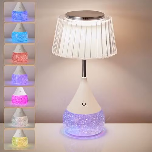 Harper Living RGB LED Table Lamp with Touch Control, Dimmable Colour Changing Mood Light in White and Chrome – 1