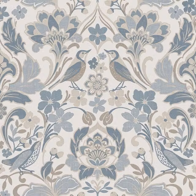 World of Wallpaper Folk Floral Textured Blue Botanical Wallpaper