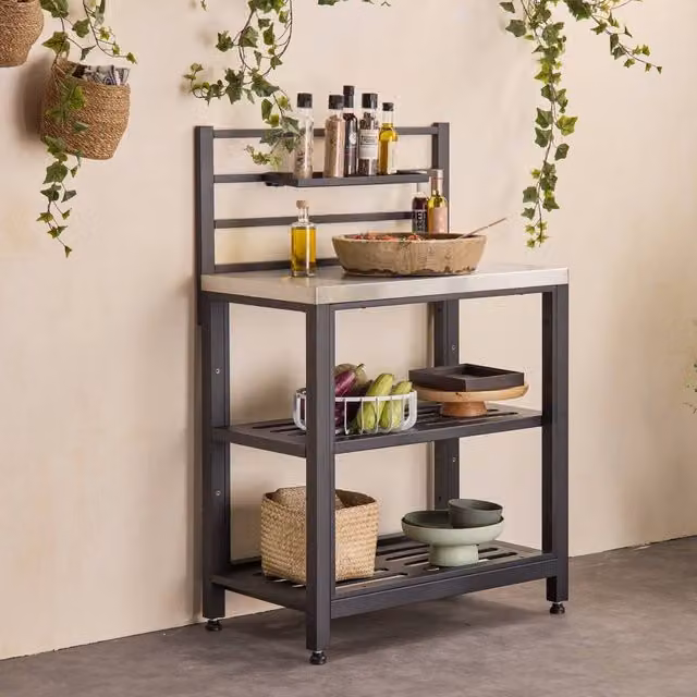 Sweek 2-Shelf Stainless Steel Outdoor Kitchen in Black, W/D/H: 123 x 48 x 80 cm – 1