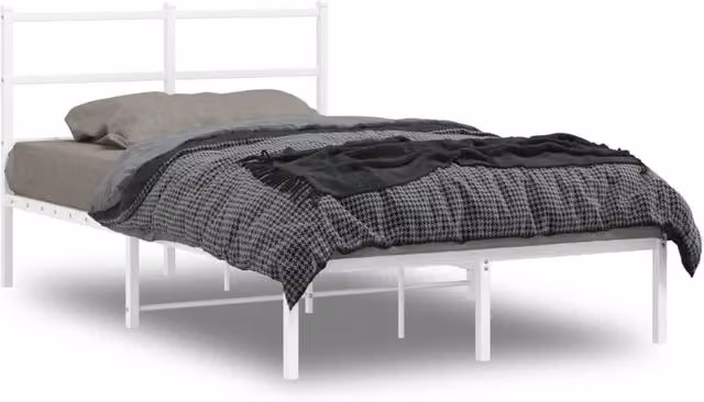 Berkfield Home Metal Bed Frame with Headboard in White, W/D/H: 120 x 190 cm