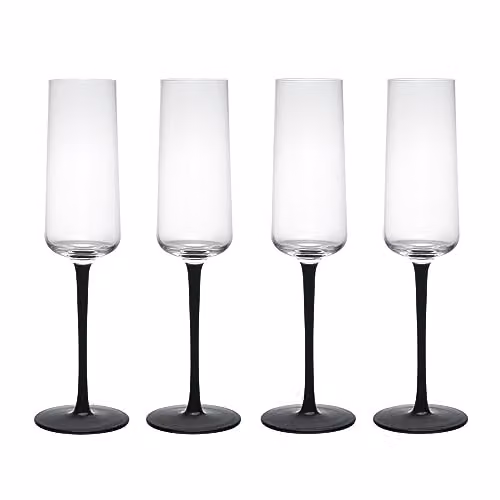Mikasa Palermo Lead-Free Crystal Champagne Flute Set of 4, 250ml, Transparent with Black Stems