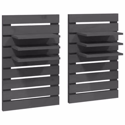 vidaXL Set of 2 Grey Solid Pine Wood Wall-Mounted Bedside Shelves