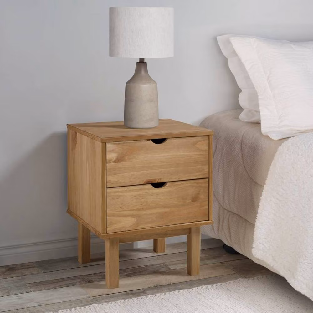 Berkfield Home Beautiful OTTA Bedside Cabinet in Brown Solid Wood Pine, W: 46 cm, D: 39.5 cm, H: 57 cm – 2