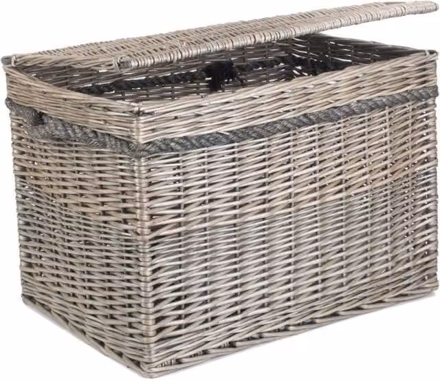 Red Hamper Antique Wash Wicker Unlined Square Storage Basket in Brown, Grey and Red – 1