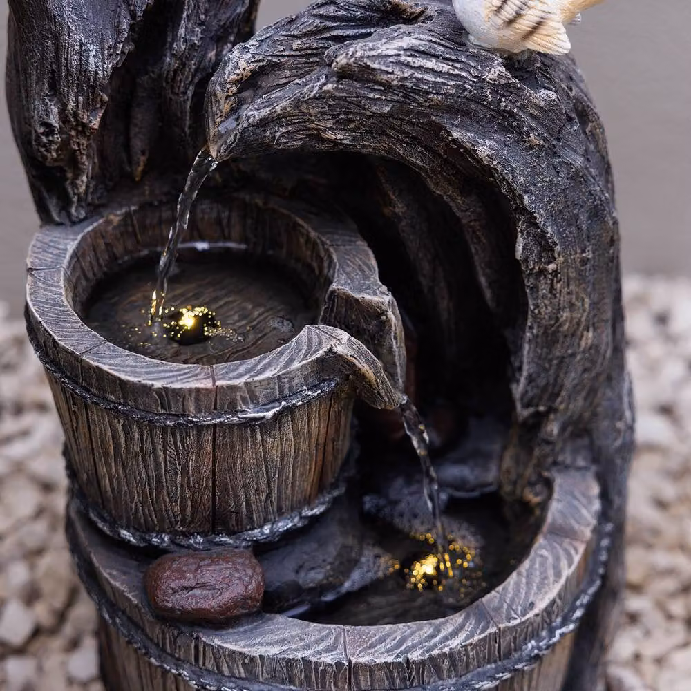 Primrose To Roost Birdhouse Outdoor Cascade Water Feature with LEDs in Grey, Height: 58 cm – 2