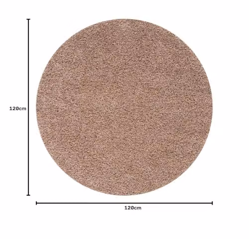 THE RUGS Beige Plain Soft High Pile Shaggy Round Rug, Diameter: 120 cm – 2