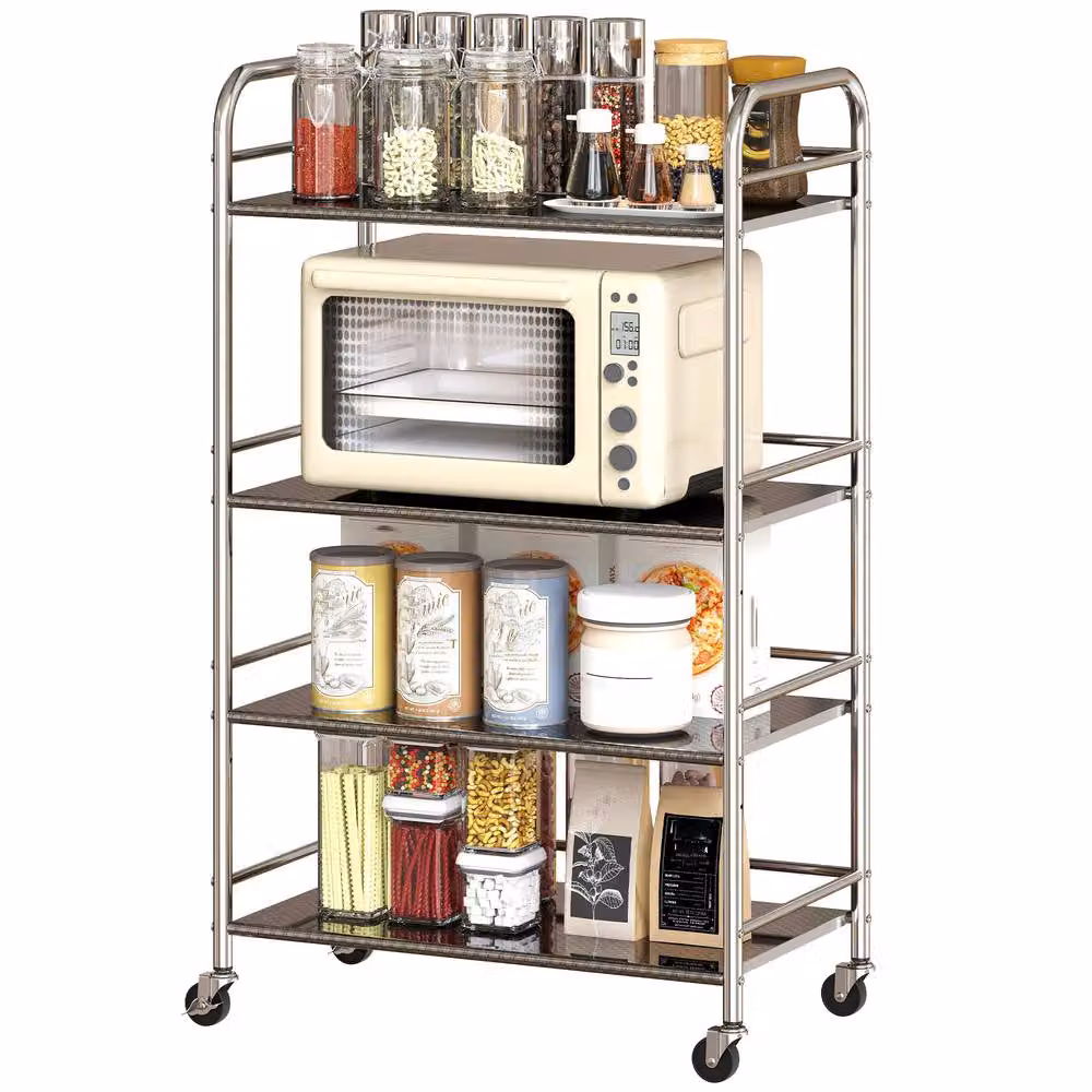 STILVORA 4 Tier Stainless Steel Storage Trolley in Silver with Adjustable Shelves – 2