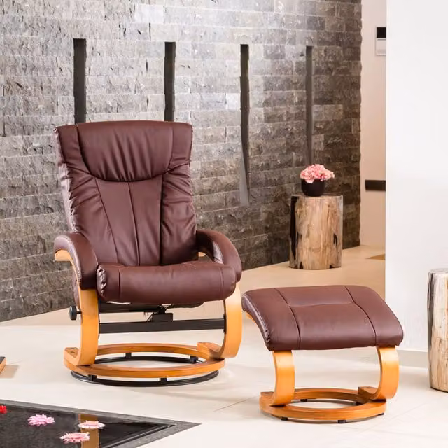 Artemis Home Modena Swivel Recliner and Footstool in Burgundy Synthetic Leather