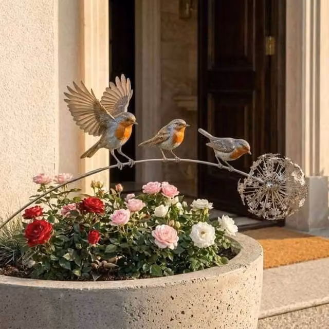 Quipulse Silver Metal Wrought-Iron Floral Animal Ornaments