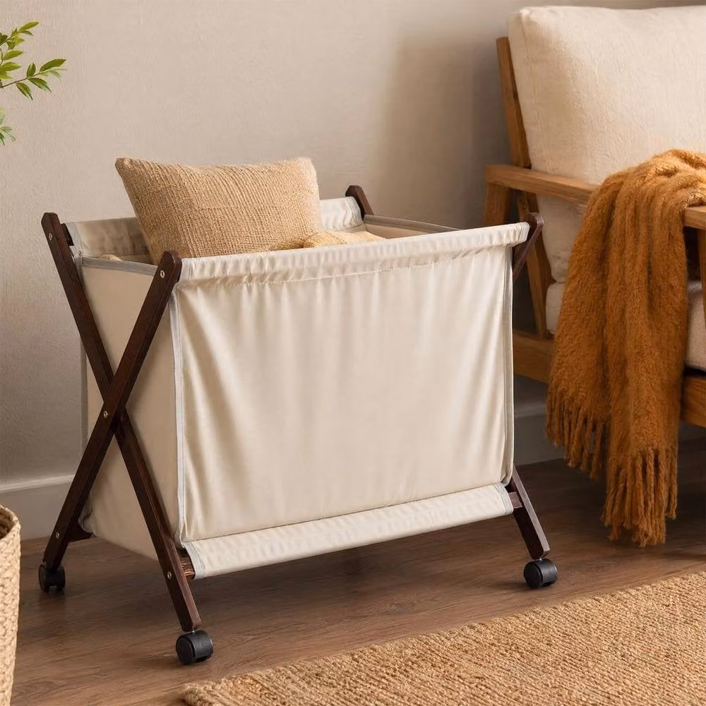 EONLION Retro Foldable Laundry Basket with Wheels in Beige, W/D/H: 100 x 46 x 15 cm – 5