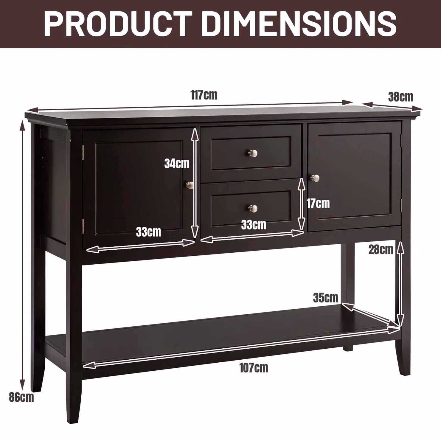 Costway Narrow Console Sofa Table with 2 Drawers and 2 Cabinets in Brown – 2
