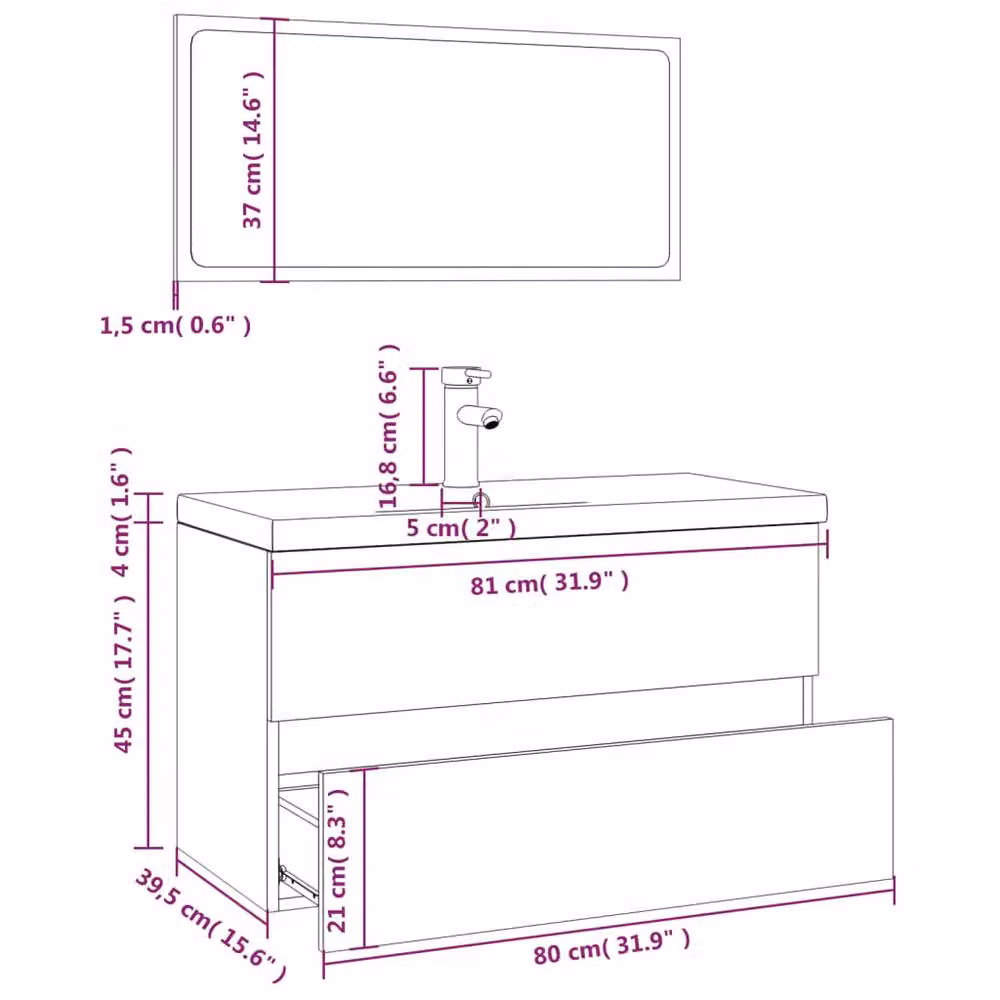 Berkfield Home Modern Bathroom Furniture Set in Smoked Oak Brown featuring Vanity Unit and Mirror Cabinet – 3