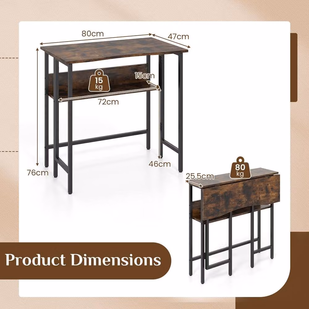 Costway Small Folding Computer Desk with Storage Shelf in Brown – 2