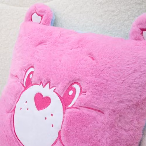 Character World Care Bears Official Faces Design Square Cushion, Featuring Cheer Bear and Grumpy Bear, Reversible Pink and Blue, W/D/H: 35 x 35 x 35 cm – 2