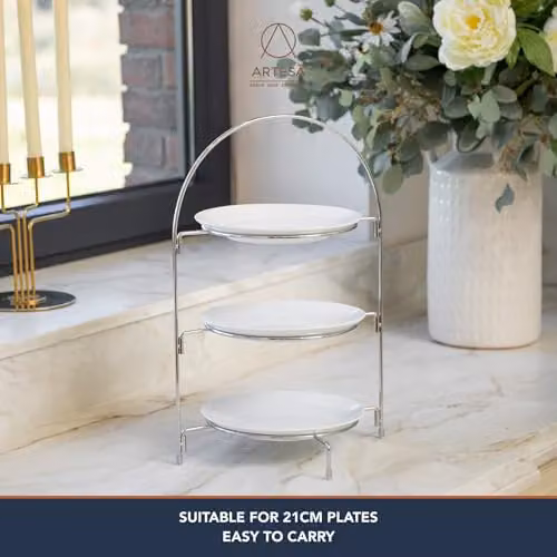 Artesa 3 Tier Afternoon Tea Cake Serving Stand, Silver, W/D/H: 29 x 19.5 x 43 cm – 2