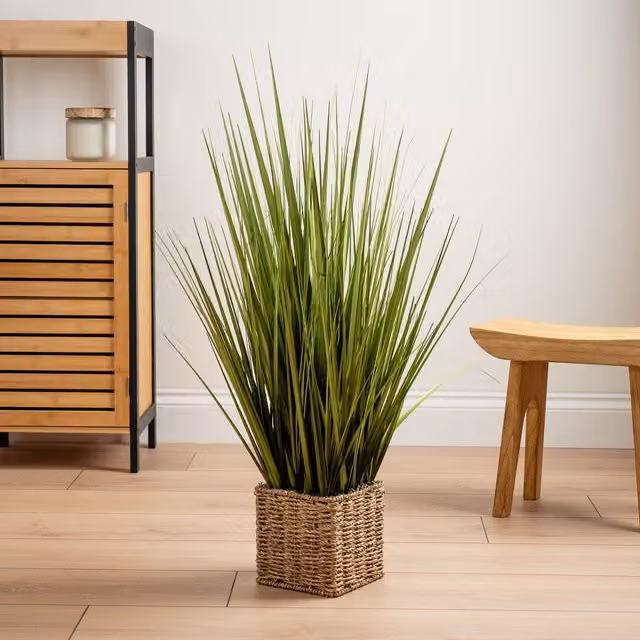Scottish Everlastings Ltd Green Grass in a Seagrass Square Pot, Height: 85 cm