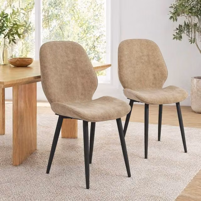 STILVORA Set of 2 Modern Brown Velvet Dining Chairs with Metal Legs