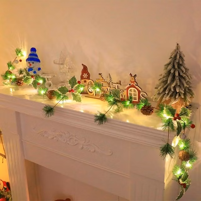 Leaper Style 3 Green Christmas Vine String with Warm White LED Lights and Rechargeable Battery