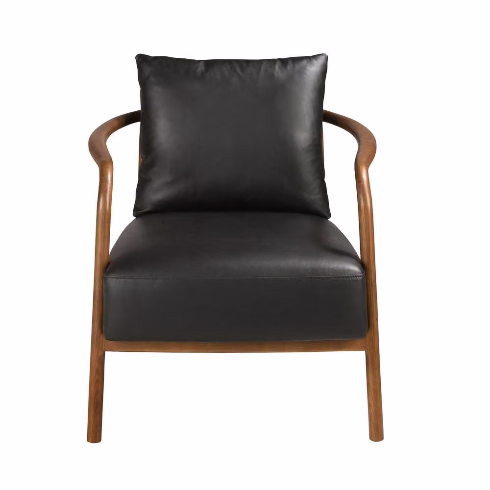 Angel Cerda Black Leather Tub Armchair with Walnut Wood Legs – 2