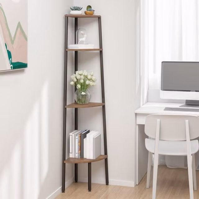 Berkfield Home 4-Tier Industrial Corner Shelf, Dark Brown and Black, W: 45.5 cm, D: 31.5 cm, H: 150 cm