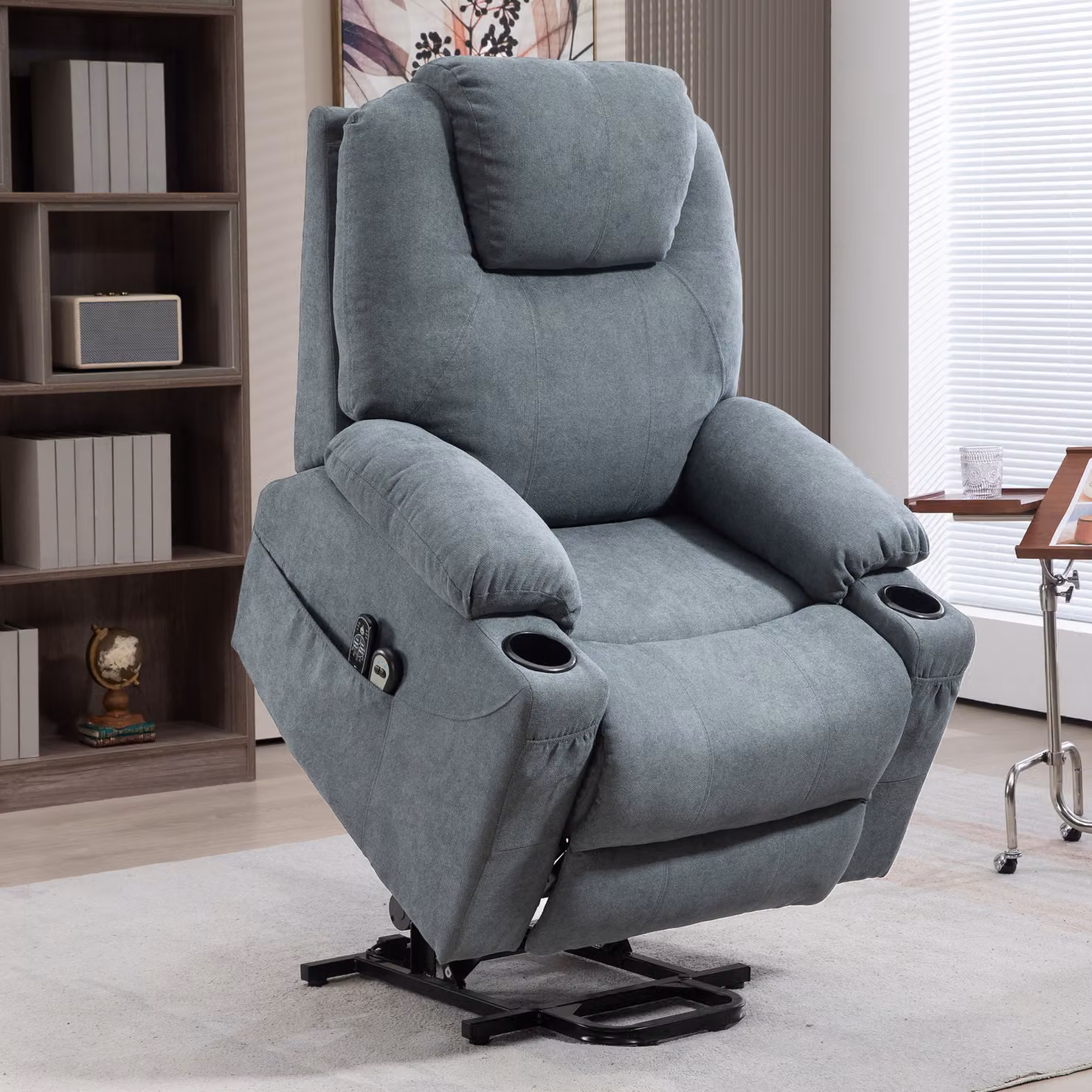 HOMCOM Charcoal Grey Riser and Recliner Lift Chair with Vibration Massage, Heat and Cup Holders – 2