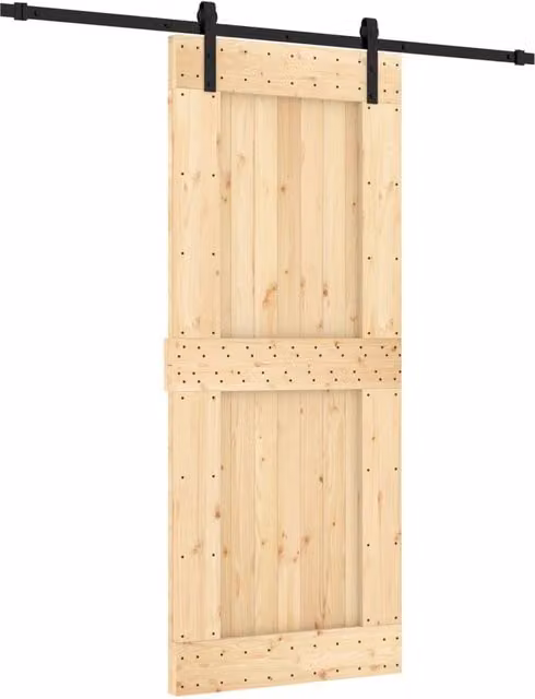 Berkfield Home Modern Sliding Door with Hardware Set, Solid Pine Wood, Light Brown, W: 85 cm, H: 210 cm – 1