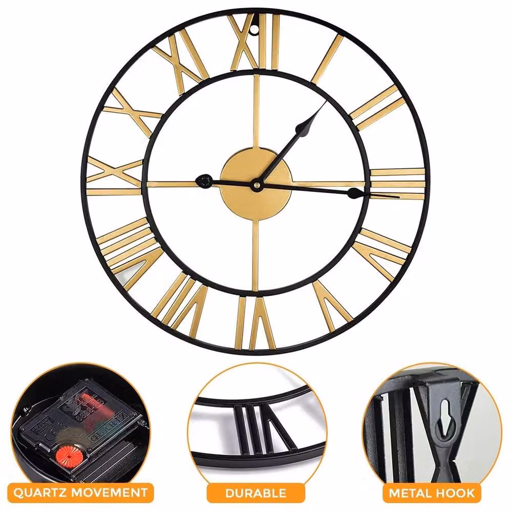 KORVIXA Large Round Gold Metal Analog Wall and Garden Clock, Diameter: 100 cm – 4