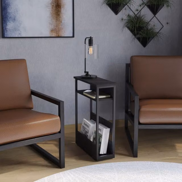 EONLION 3 Tier Slim Black Metal Coffee Side Table and Magazine Shelf Rack