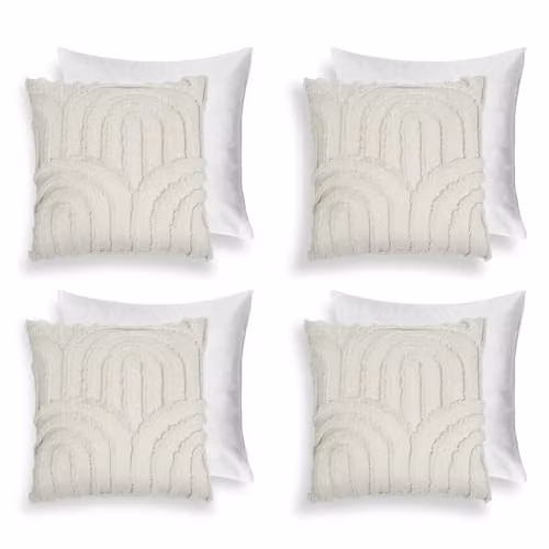 OHS 4 Pack Tufted Arch Decorative Filled Cushions with Removable Covers in Beige, W/D/H: 45 x 45 x 45 cm