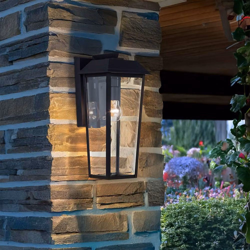 Netlighting Mathus Medium Black Wall Lantern with Transparent Glass and Metal Construction, IP44 Rated for Garden Use – 2