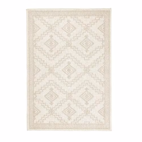 Giza Carpet Diamond Rectangular Hard-wearing Polyester Rug in Beige and Cream, W: 200 cm, L: 290 cm