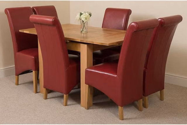Thats Furniture Richmond Oak Extending Dining Table and 6 Montana Red Leather Chairs