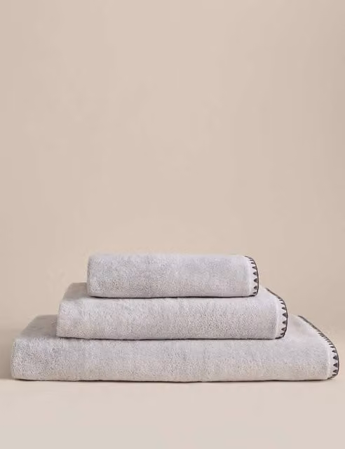 M&S Egyptian Cotton Dove Grey Fluffy Towel with Embroidered Border