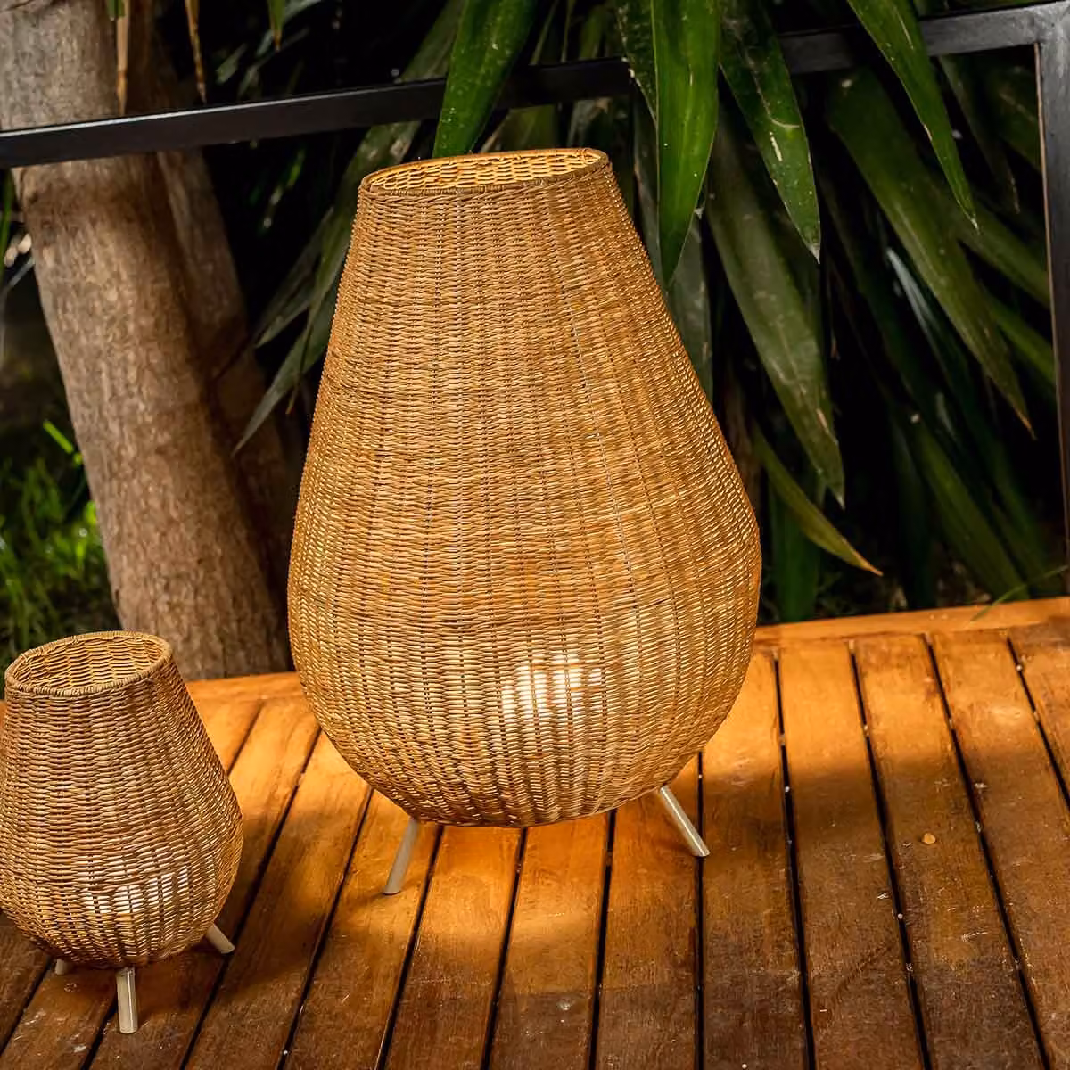 Saona 70 Decorative Rattan Garden Lamp in Brown with Remote Control and Rechargeable Battery