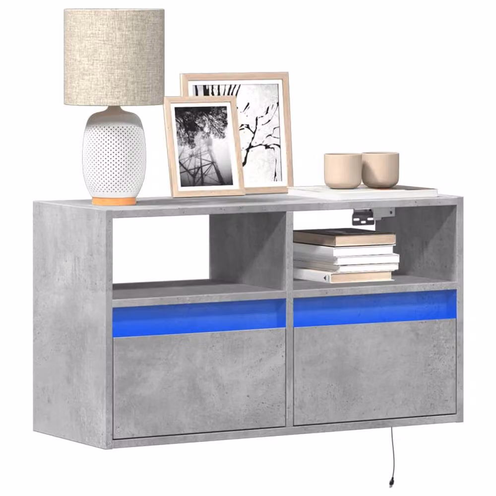 Berkfield Home Modern TV Wall Cabinet with LED Lights in Concrete Grey, W: 80 cm, D: 31 cm, H: 45 cm – 2