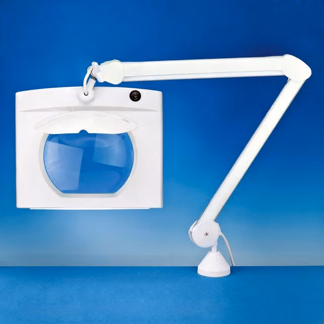 Lightcraft White Rectangular LED Tabletop Magnifier Lamp with Glass Lens