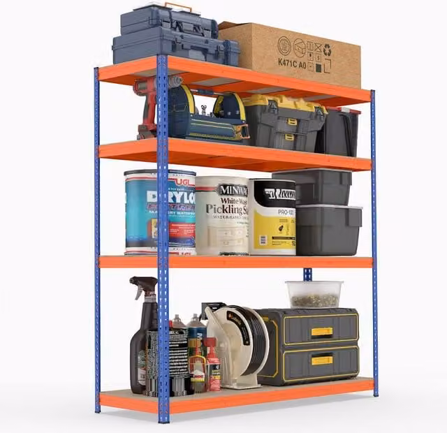 Gymax 4-Tier Heavy Duty Metal and MDF Storage Rack Shelving Unit in Orange
