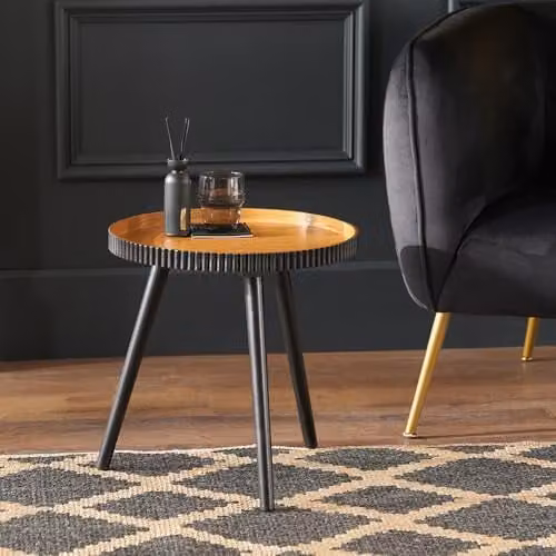 Pacific Lifestyle Black and Natural Tripod Side Table, Round Modern Wood Accent Table, W/D/H: 40 x 40 x 41 cm – 1