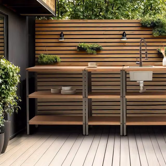 Wyld and Coco Acacia Outdoor Kitchen Island in Brown, W/D/H: 50 x 50 x 92 cm